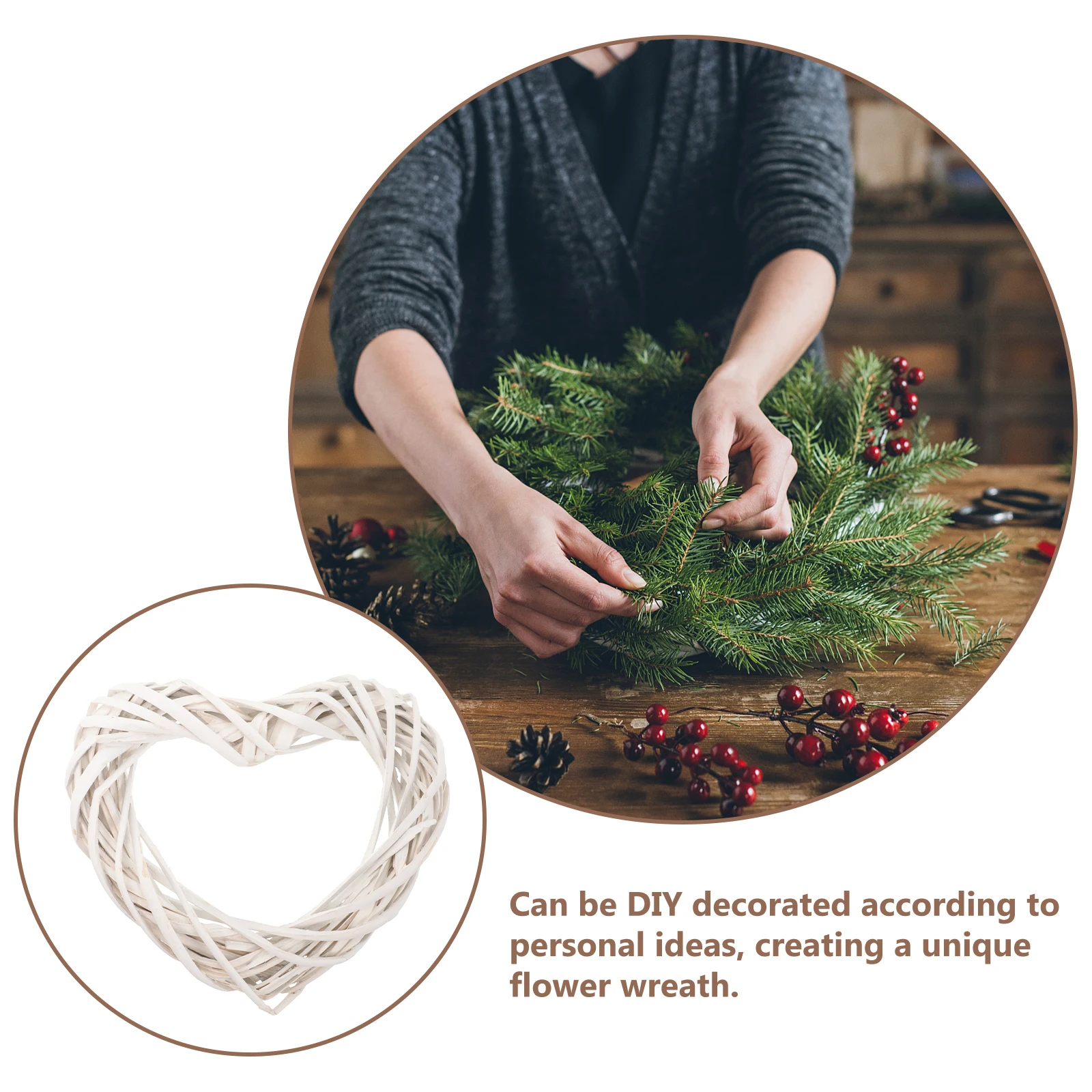

Heart Shaped Rattan Wreath 30cm White DIY Garland Materials Natural Vine Craft Christmas Decor Hoops Wire Frame