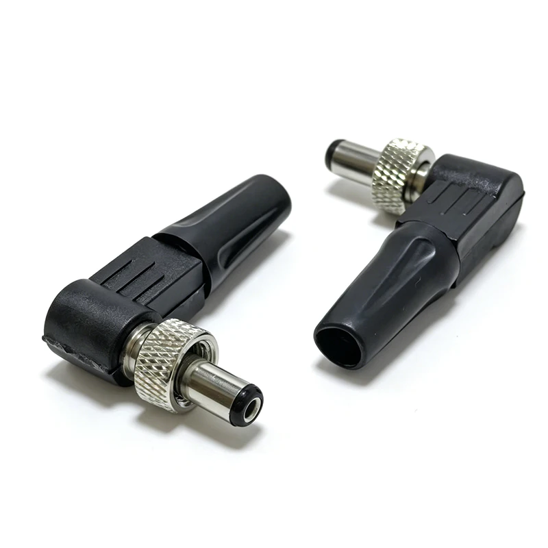 90 Degree Right Angle DC Power Male Connector with Lock Nut Solder Type L‑Shape 5.5x2.1mm 5.5x2.5mm Plug