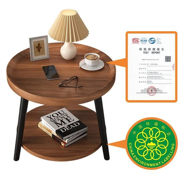 Nordic Minimalist Coffee Table Round Side Table for Small Space Living Room Bedroom Double Layer
