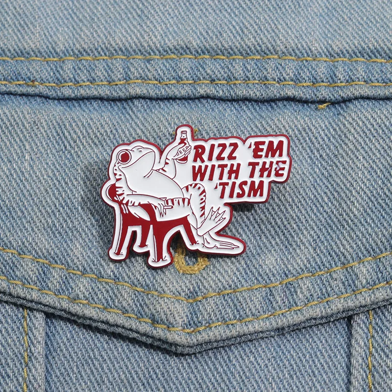 Rizz Em with The Tism Enamel Pin Cartoon Frog Cute Animal Metal Brooch Lapel Backpack Badge Jewelry Gift For Friends