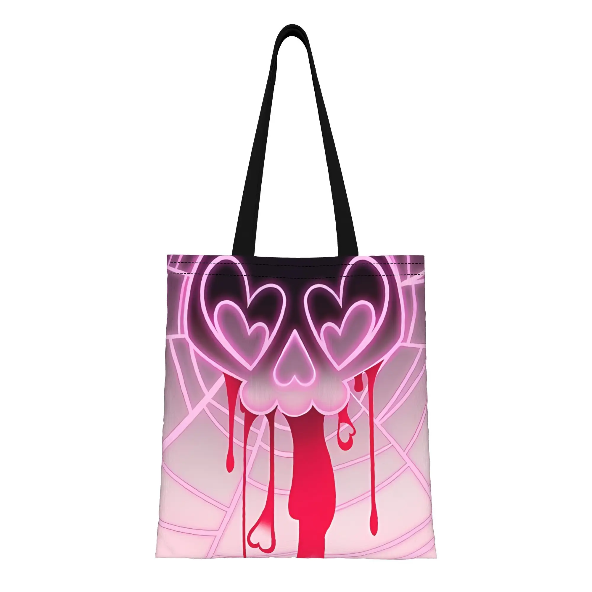 

Сумка-тоут H-Helluva Boss Goth Heart Eyes Skeleton Neon Y2K Spooky Canvas для женщин, для покупок и путешествий, прочная, молодежный подарок