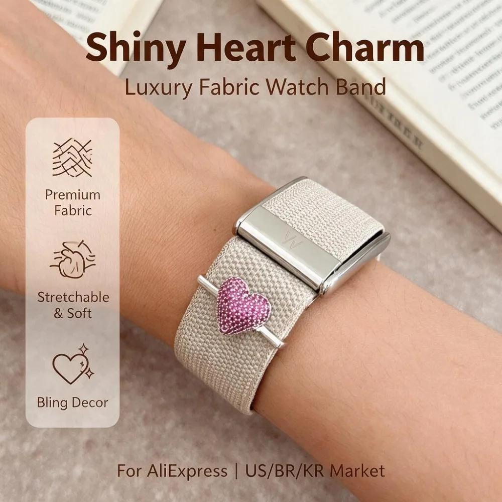 Poubel Heart Rhinestone Charm Compatible with WHOOP Band DIY Wristband Decoration Personalized Bracelet Accessory Fashion Gift