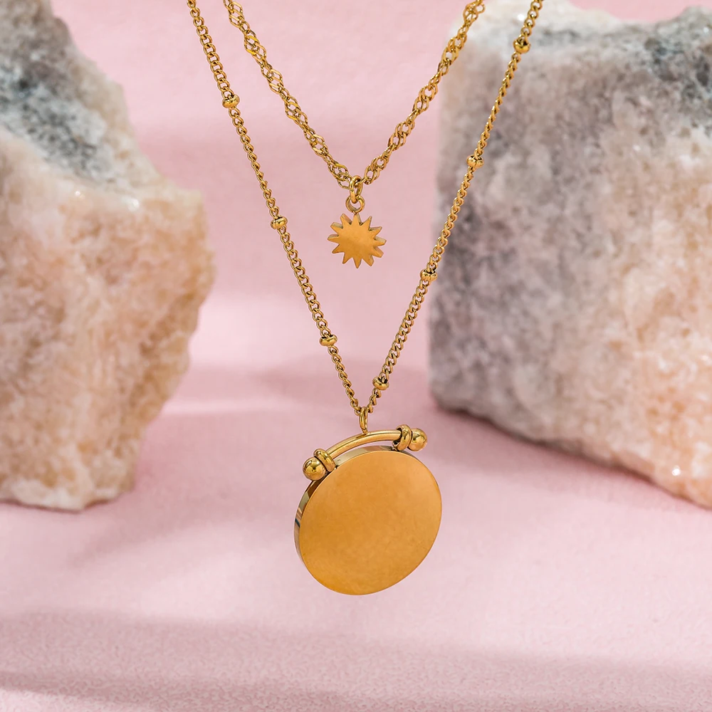 Joolim Jewelry High Quality PVD No Fade Wholesale Trendy Layered Coin Pendant Bead Chain Stainless Steel Necklace For Women