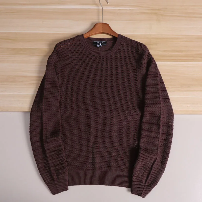 

North America Heavy Industry Pure Cotton 3D Crochet Hollow out Knitwear Casual Loose Men's Sweater Faionable Autumn Top