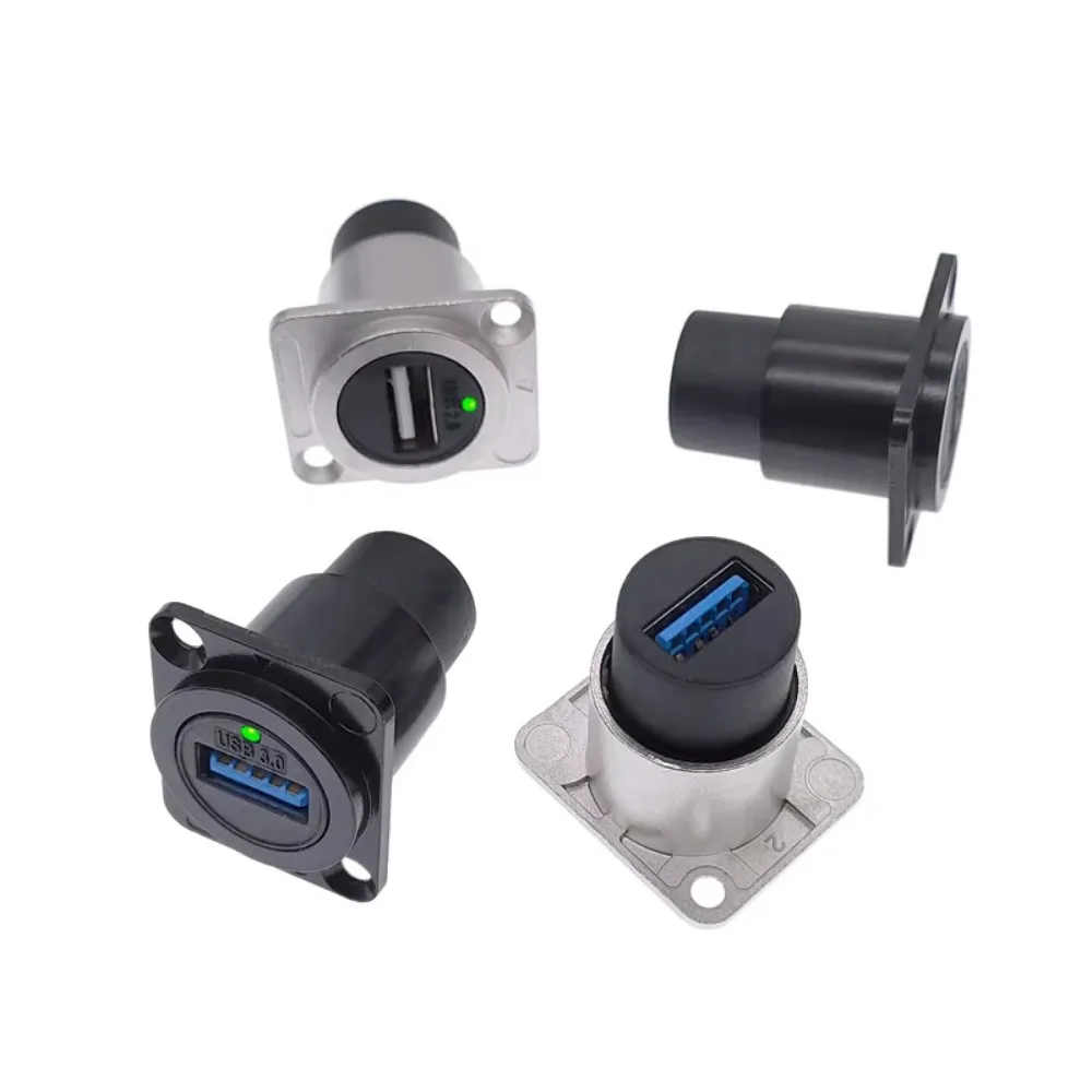 

Conector USB 2,0 3,0 con luz LED, montaje en panel hembra a hembra, toma USB, color negro y plateado