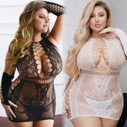 Fat Plus Size Dress Lady Lingerie Erotic Open Cup Crotchless Halter Costumes Sleeve Fishnet Backless Buttock Sexy Women Games