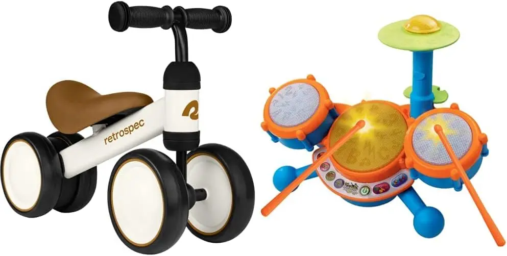 Cricket Baby Walker Balance Bike with 4 Wheels for Ages 12-24 months - Eggshell Bike + Drum Set - Ride On Toys f