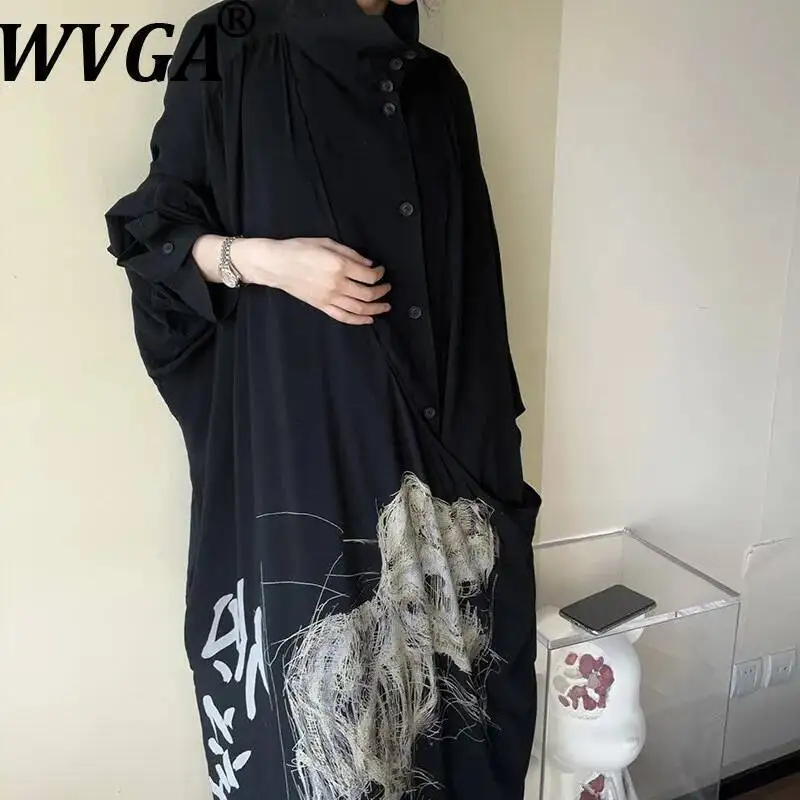 

WVGA Spring Autumn New Men's Original Dark Style Low-altitude Flight Embroidered Tassel Long Shirt Niche Chic Casual Tops W23767
