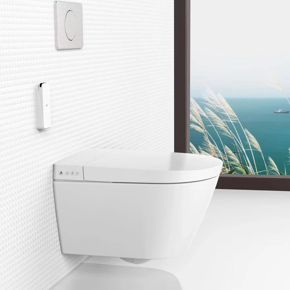 

Высококачественный умный автоматический интеллектуальный настенный унитаз, современный дизайн, удлиненный белый керамический туалет P-Trap, туалет для ванной комнаты