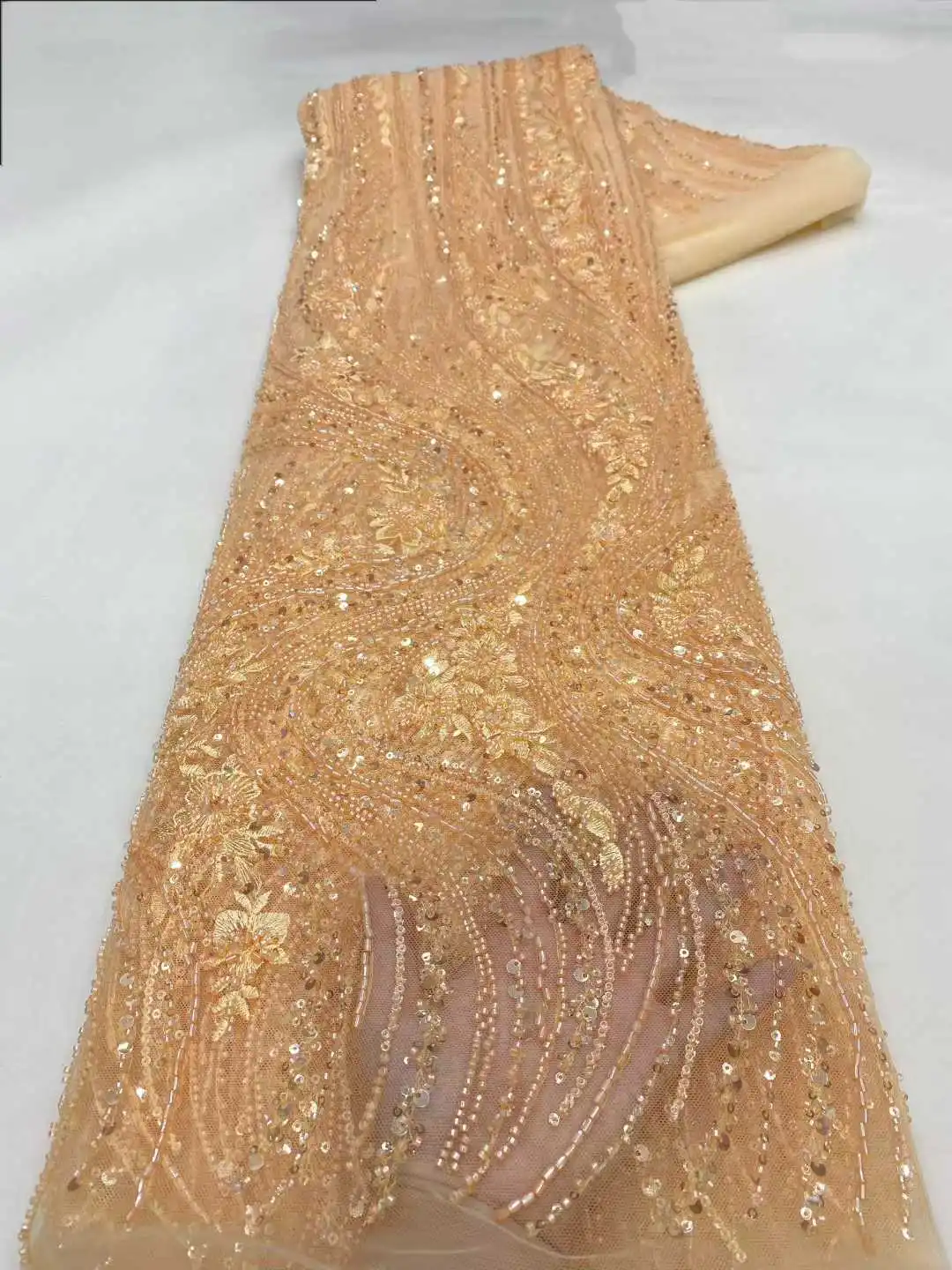 

Французская сетчатая свадебная кружевная ткань с африканскими блестками и бусинами для женщин, шитье свадебного платья в нигерийском стиле, Лидер продаж