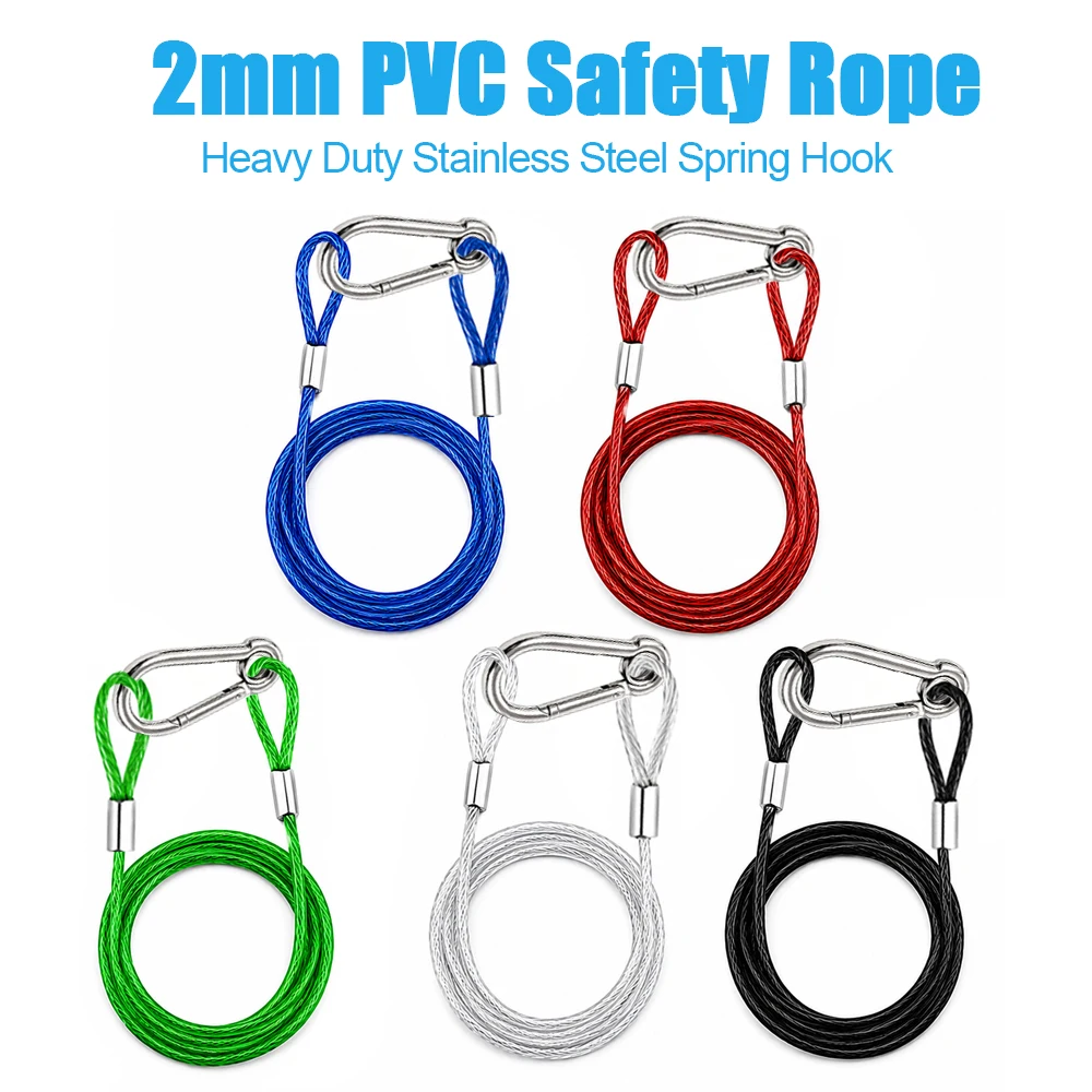 2mm Multi-color Stainless Steel Wire Rope Covered  PVC with M5 Spring Buckle for Fixed Suspension Safety Protection
