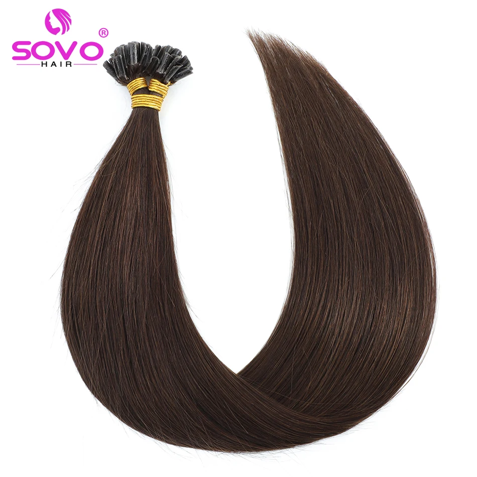 SOVO U Tip Hair Extensions Keratin Hair Extension European Human Hair Blonde 50 Strands Brown 613 Nail Bond Capsule Machine Remy