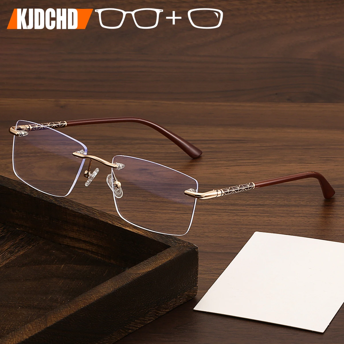 

KJDCHD прогрессивные очки без оправы для мужчин и женщин, фотохромные прямоугольные оптические очки для близорукости с защитой от синего света