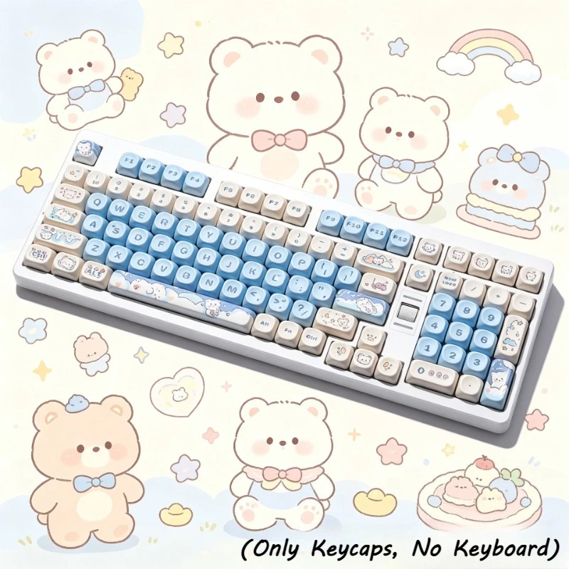 Kawaii Ice Cream Bear MOA Profile PBT Keycaps Five Side Dye Sublimation Wear Resistant Cartoon Keycaps for Mechanical Keyboard