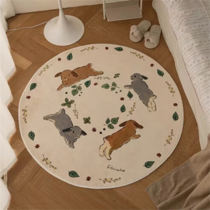 VIKAMA Cartoon-Print Round Cashmere-Look Rug: Warm and Non-Slip Mat for Walk-in Wardrobes, Living Room Sofa Rugs and Home Décor
