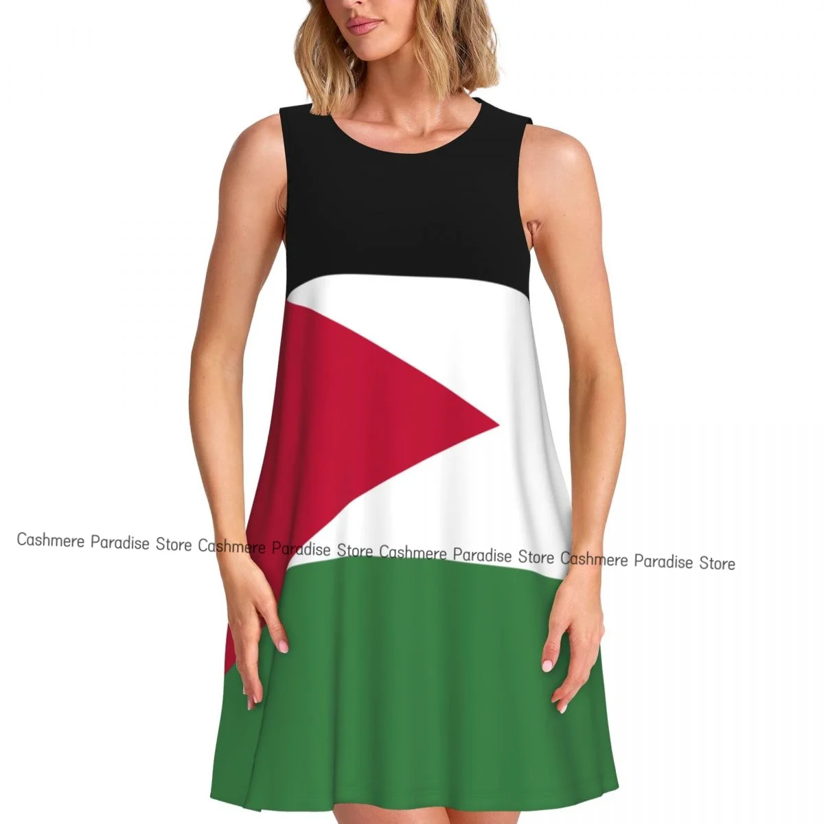 فستان نسائي صيفي كاجوال بعلم جوردان فساتين تي شيرت لتغطية الشاطئ فستان بدون أكمام #1