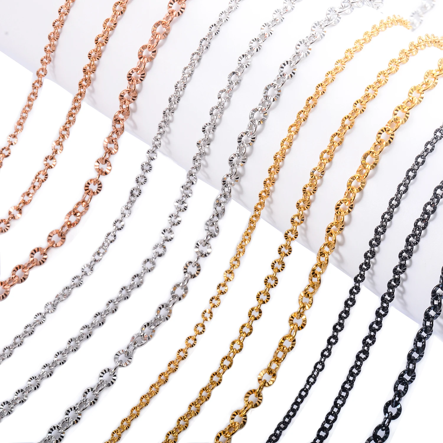 2/3/4mm Stainless Steel Shiny Rolo Link O Chain Clavicle Collarbone Choke Gold Color Necklace For Women Men's Jewelry Gift