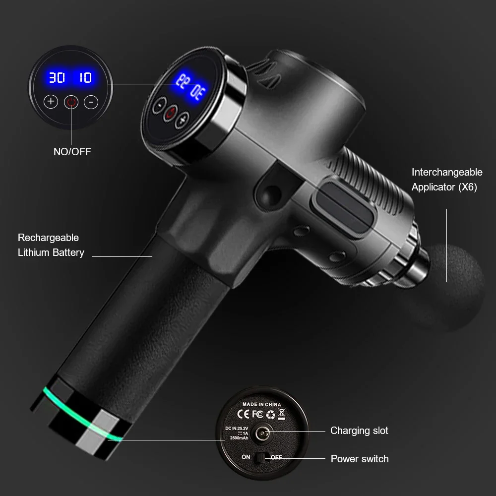 Electric Massage Gun LCD Display 30-speed Deep Tissue Percussion Muscle Massager To Relieve Pain Relax and Shape Fascia Gun
