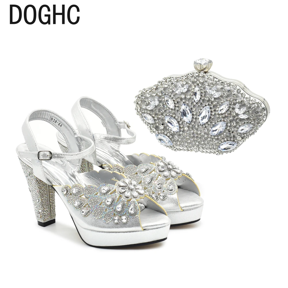 

Italian Shoes and Bags Matching Set Decorated with Rhinestone Full Diamonds Wedding Shoes Bride Designer Shoes Women Luxury