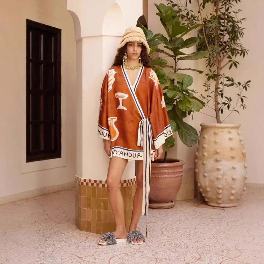 Europe and America - 2026 new    fashionable personalized printed linen casual dress