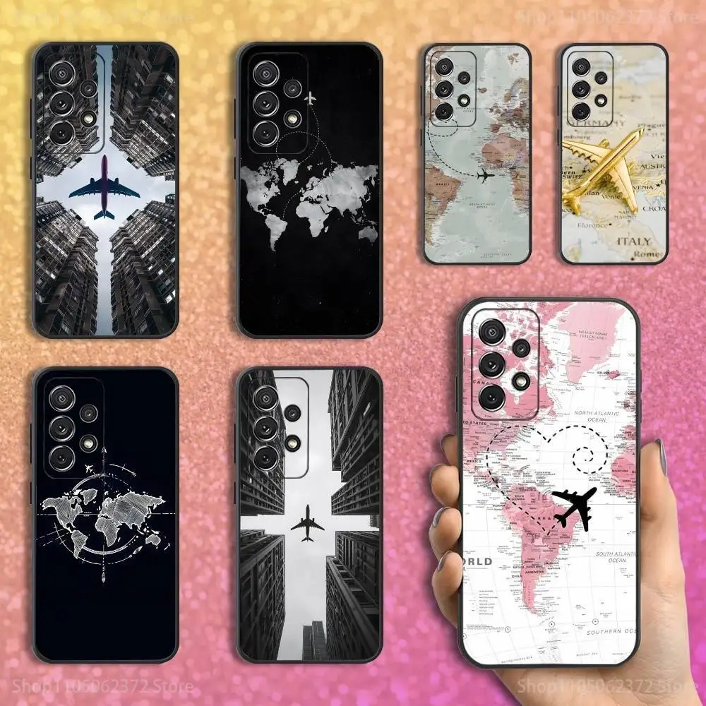 

Travel Flight route Map Phone Case For Samsung S25,S24,S23,S22,S21,S20,S10,Ultra,Plus,Lite,FE,Soft Silicone Black Cover