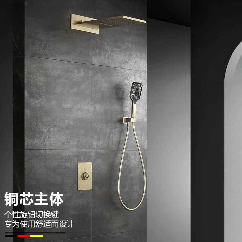 

Brushed Gold Concealed Type Bathroom Shower System Wall Mounted ​Waterfall Shower Faucets Black Brass Knob Switch Mixng Tap Set