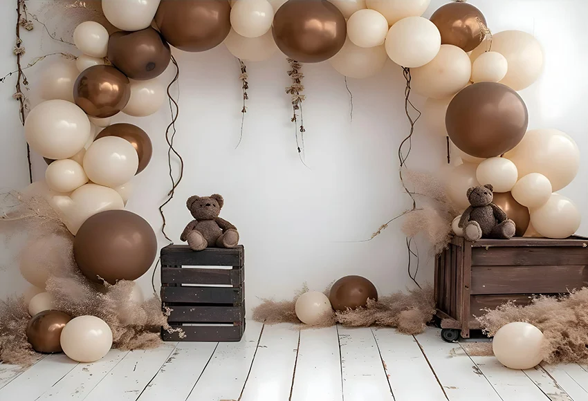 Mehofond Photography Background Boho Brown Bear Arch Balloon Kids Birthday Party Cake Smash Portrait Decor Backdrop Photo Studio