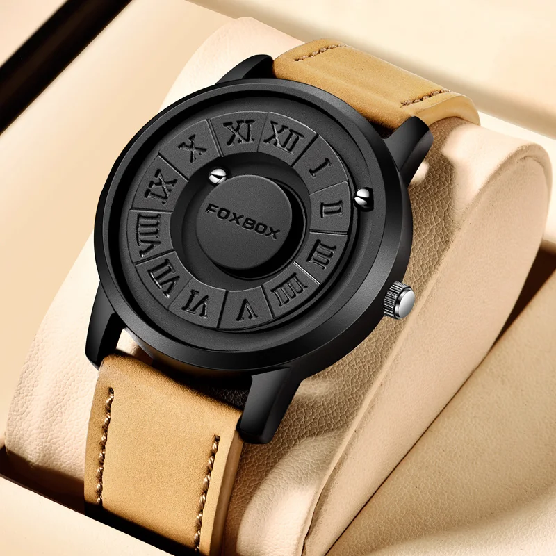 

FOXBOX Watch Men Creative Scrolling Pointer Magnetic Force Sport Watches Men Quartz Chronograph Man Clock Relogio Masculino