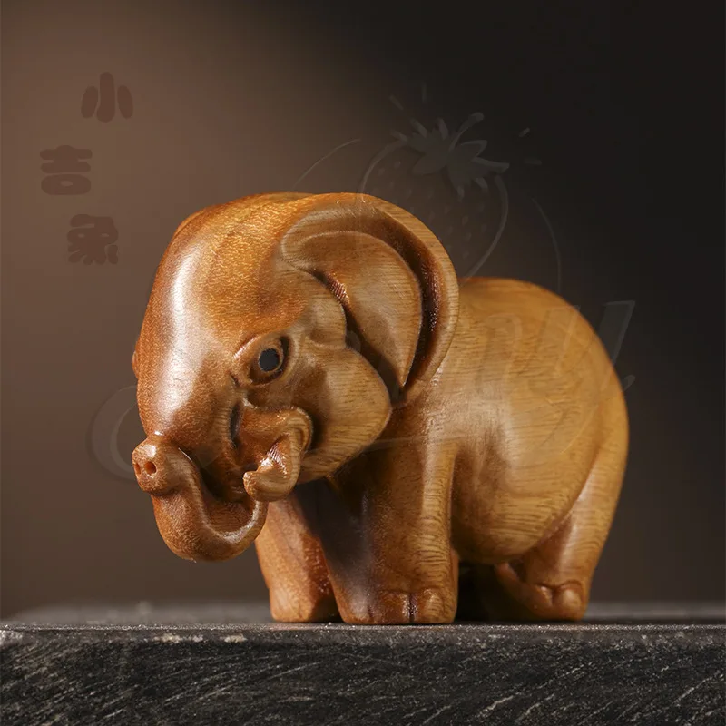 

Green Sandalwood Carving Cute Auspicious Small Elephant Play Pieces Desktop Small Ornaments Home Decorations Gifts