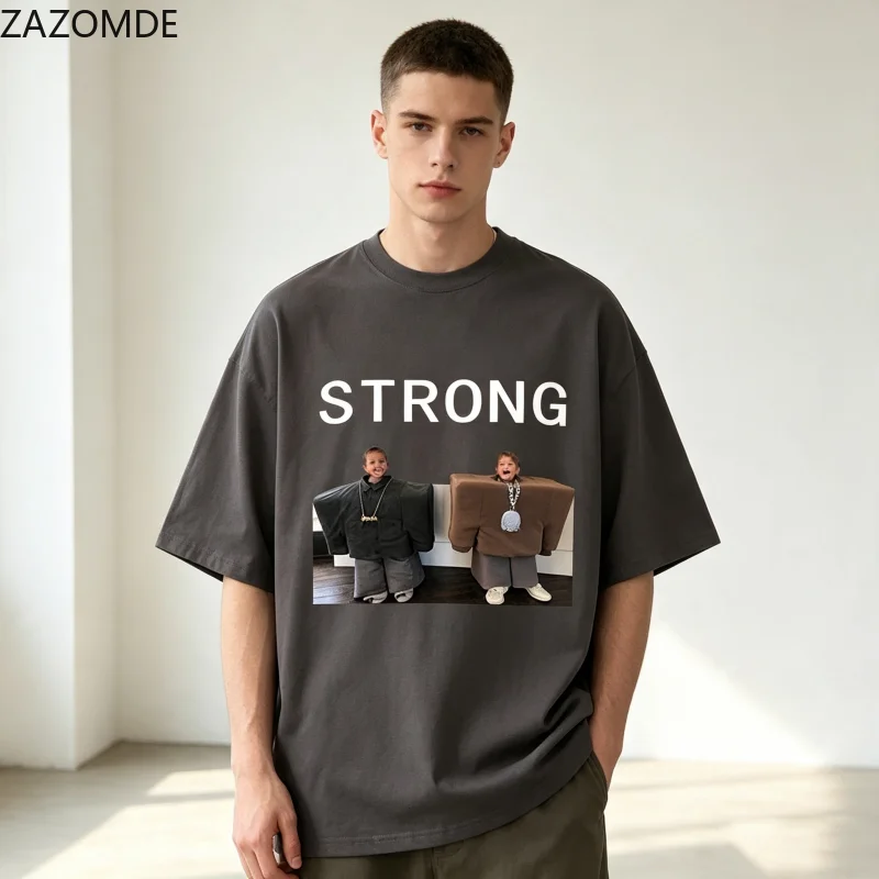 ZAZOMDE Street Hip Hop Funny Graphic T Shirt Unisex Loose O Neck Short Sleeve Tops STRONG Letter Meme Casual Summer Tees top