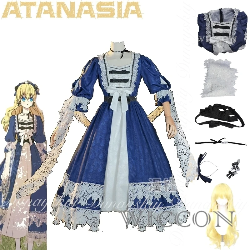 الهالوين الذي جعلني أميرة أتاناسيا كوسبلاي مع نمط المحكمة فستان أزرق أبيض ملابس تنكرية للبالغين