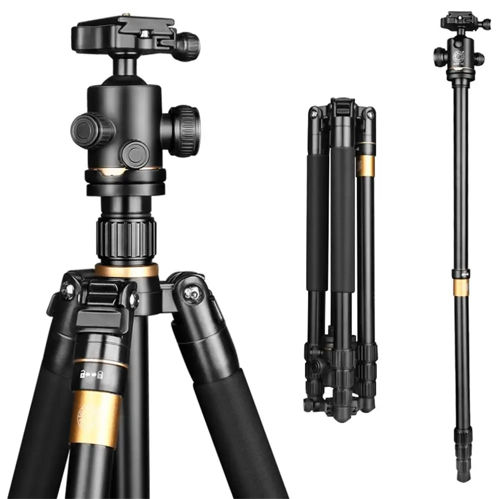 Q222 62'' 8KG Load AluminumTripod Monopod Flexible Travel Tripod Stand With Damping Ball Head for Digital Dslr Video Camera