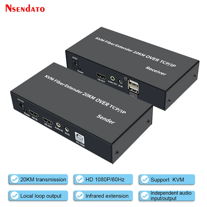 20 كجم HDMI USB KVM موسع الألياف البصرية عبر SC الألياف TCP/IP كابل HDMI جهاز ريسيفر استقبال وإرسال الفيديو ل PS5 DVD PC إلى شاشة التلفزيون