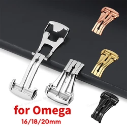 Stainless Steel Folding Buckle for Omega Watch Band 20mm 18mm 16 Button Leather Metal Deployment Gold Clasp Accessories