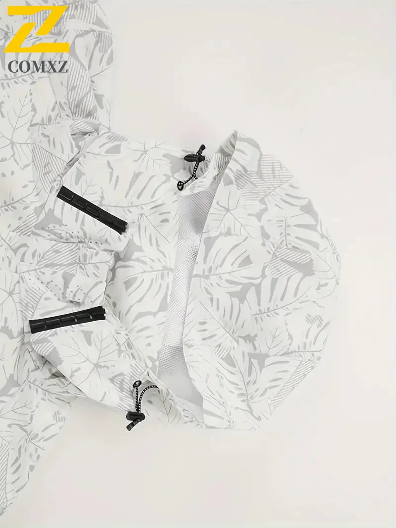 Autumn Waterproof Windbreaker Men's Fashion Camouflage Maple Leaf Pattern Work Jacket Casual Cycling Camping Loose Hooded Coat