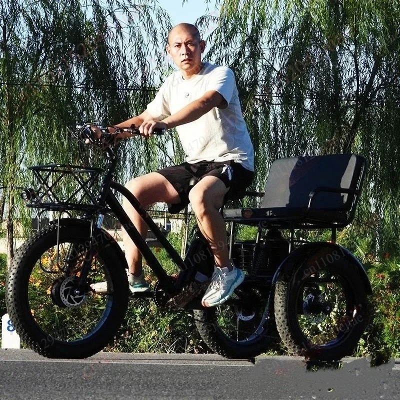 20 Inch Electric Tricycle | Pedal Assist Moped Trike | All-Terrain Cargo Basket Bike | Variable Speed E-Bike