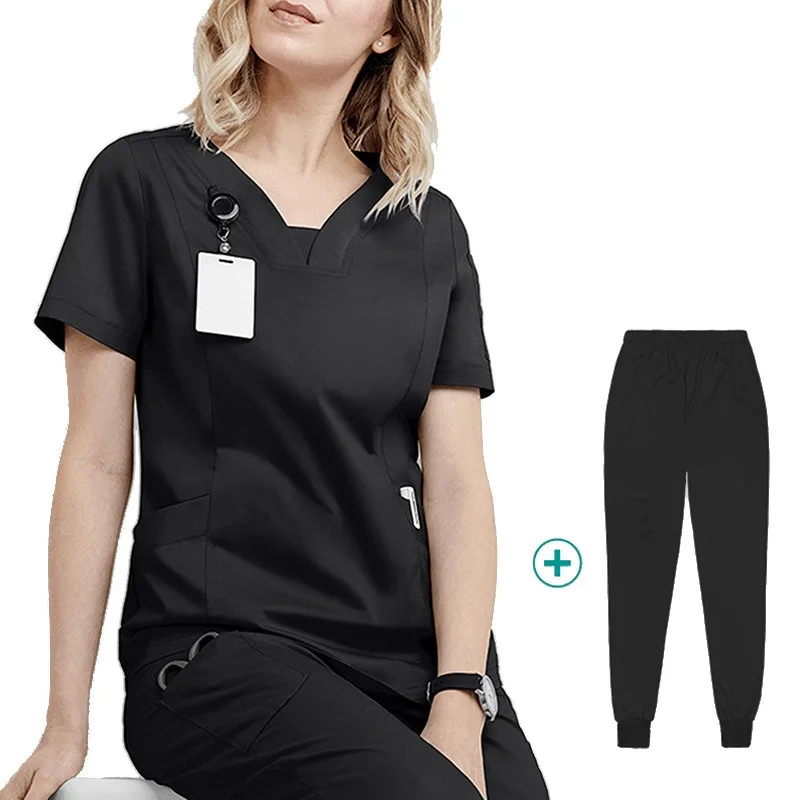 Mulheres Hospital Médico Scrub Uniformes, Scrub Set, Jewel Collar, Workwear Cirurgião, Workwear, Beleza, Spa, Roupa do Salão, RISO, Nova Chegada, LWM006