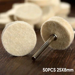 50x 25mm Wool Felt Polishing Buffing Pad Round Wheel+2x Mandrel Shank Metal For Rotary Tools Accessories