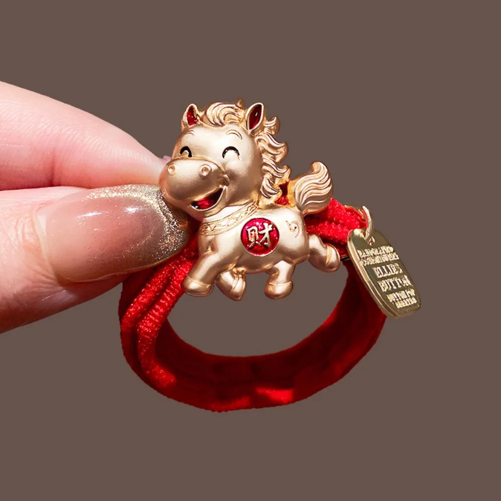 

Красная веревка Новогодняя красная веревка для волос из сплава Зодиака Год Лошади Год Кольцо для волос Хвост Держатель Браслет Новогодний головной убор