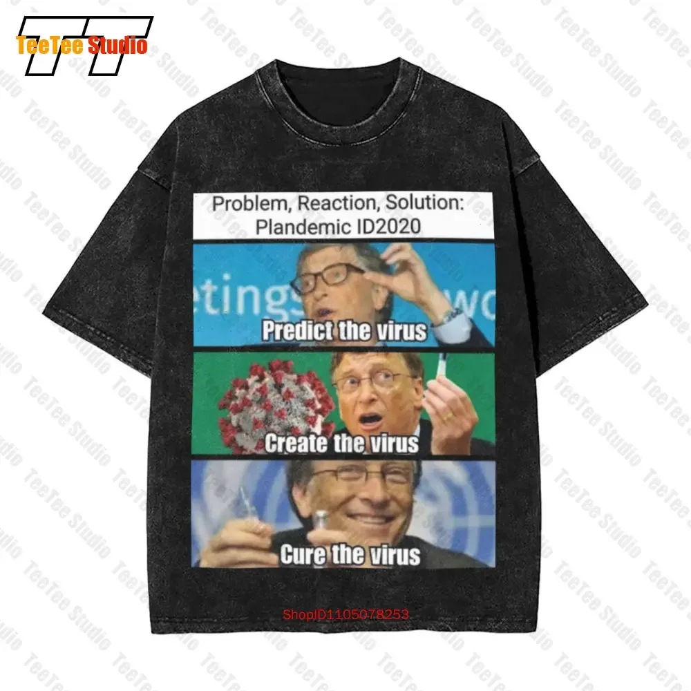 Bill Gates Problem Reaction Solution Plandemic Vintage Oversized T-Shirt 17QR