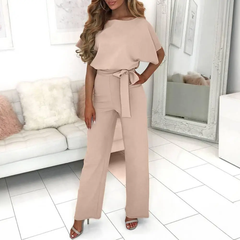 

Женский комбинезон с поясом на талии, короткий рукав, прямые широкие брюки, повседневный цельный комбинезон-ромпер, модель 2026 года