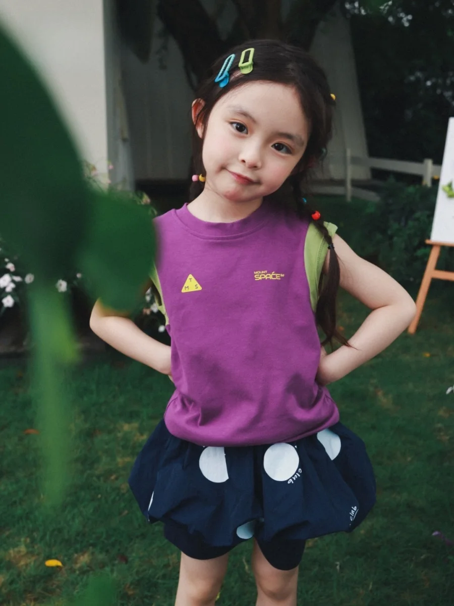 

Cool Feeling Outdoor Sports Vest T-Shirt Set for Girls Summer New Style FaceC Brand Patchwork Design round Neck Short Sleeve