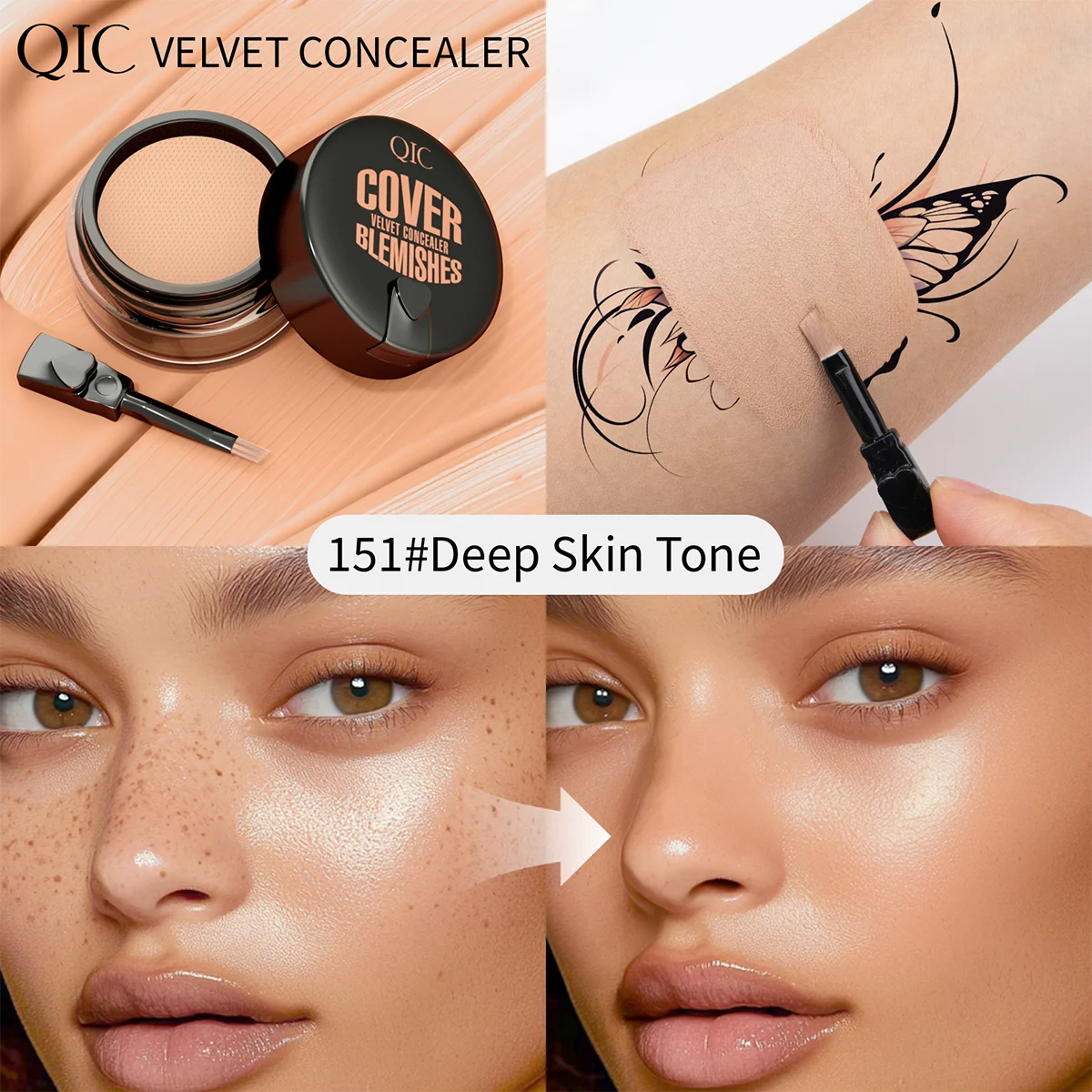 Corrector de cobertura total resistente al agua para tatuajes, cicatrices: base con acabado natural para todos los tonos y tipos de piel