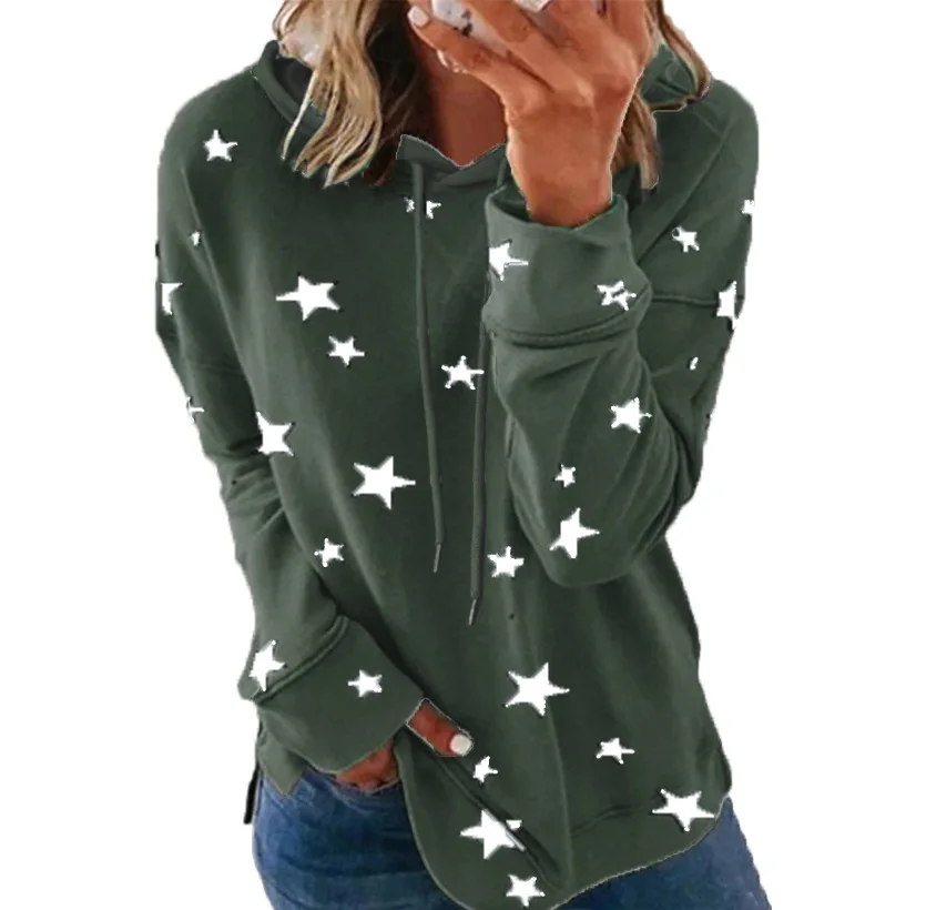 European and American women\'s star printed top loose oversized hoodie for women