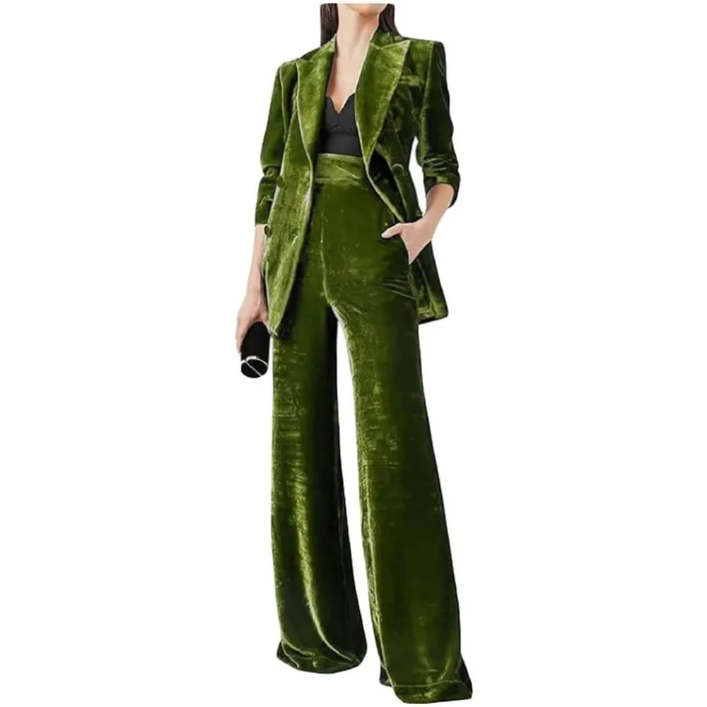 

Женский бархатный брючный костюм, комплект из 2 предметов, двубортный смокинг для выпускного вечера, офисный рабочий наряд с пиковыми лацканами, деловой костюм
