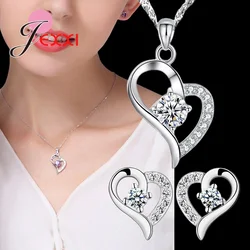 Whoelsae 925 Sterling Silver Jewelry Sets for Women Wedding Engagement Shiny Cubic Zircon Heart Charms Necklace Earrings