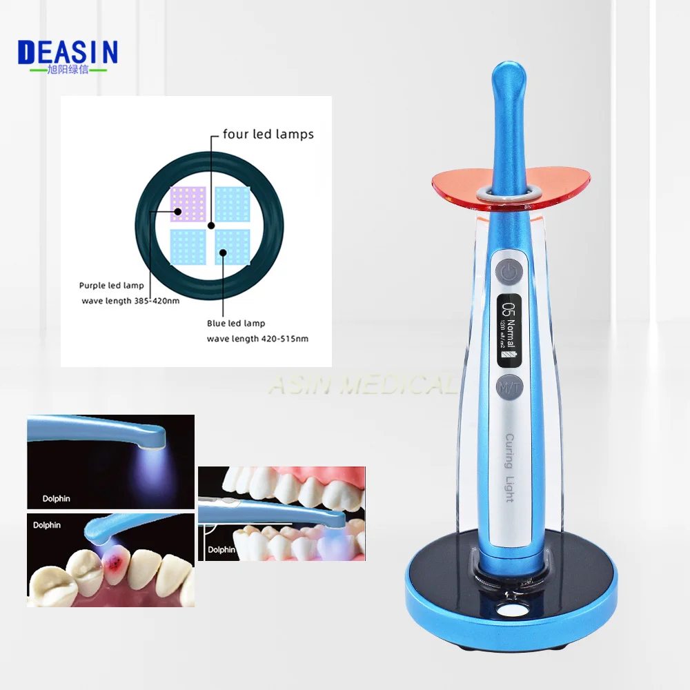 

Dental Dolphin Lamp LED Curing Light Wide Spectrum1 Second Metal Body With Caries Detector Built And Meter Max 2600 mW/cm²