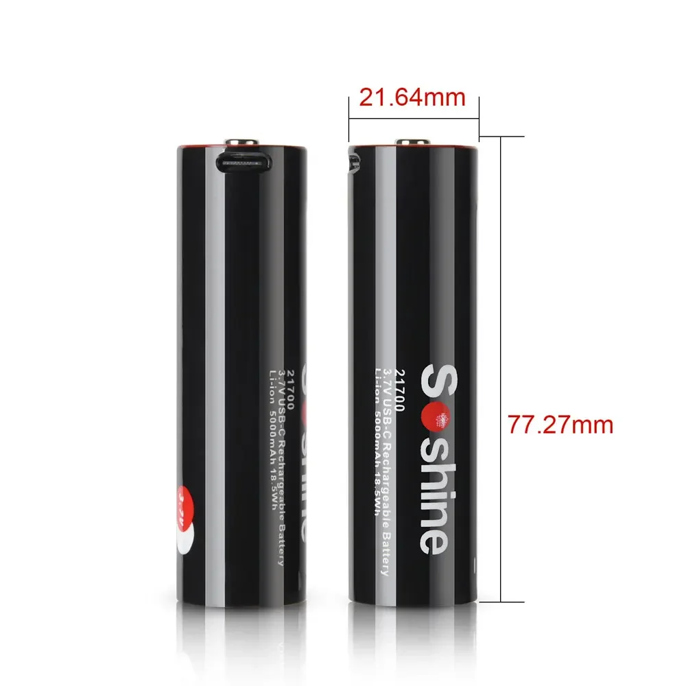 Soshine 3.7V 5000mAh Type-c Input and Output 5V Output 21700 5000mah Multi-function Lithium Battery Li Ion Rechargeable Battery