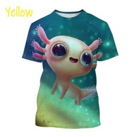 Summer New Cute Axolotl 3D Cartoon Short-sleeved T-shirt Fashion Animal Unisex Comfortable O Neck Funny T Shirts Men Kids Tops