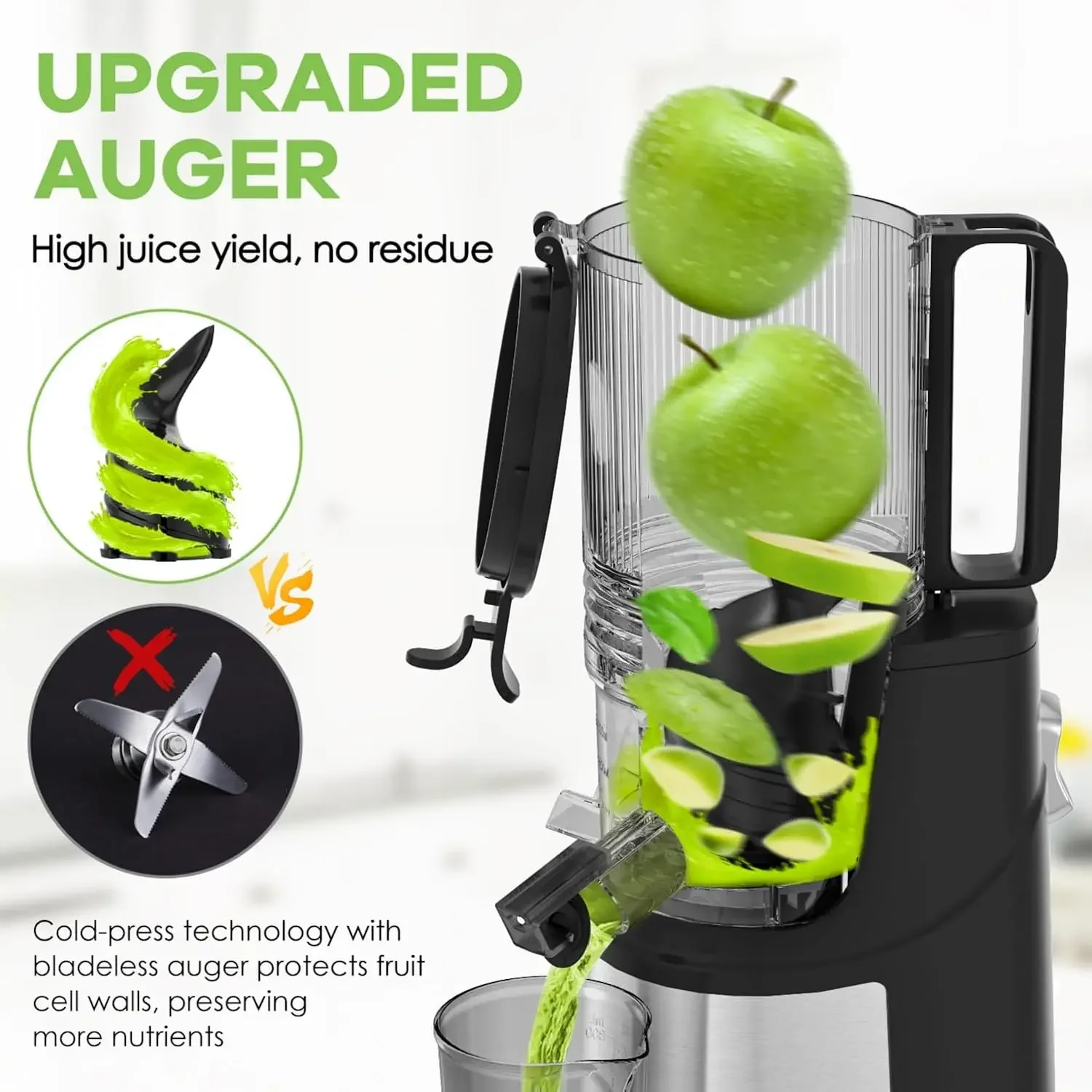 Juicer, 350W Slow Cold Press Juicer with 6.5" Extra-Large Feeding Chute, Juicer Machines for Whole Fruits and Vegetables, Easy t